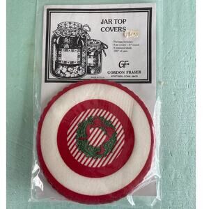 Gordon Fraser Jar Top Covers Holiday Christmas Wreath Red White NIP